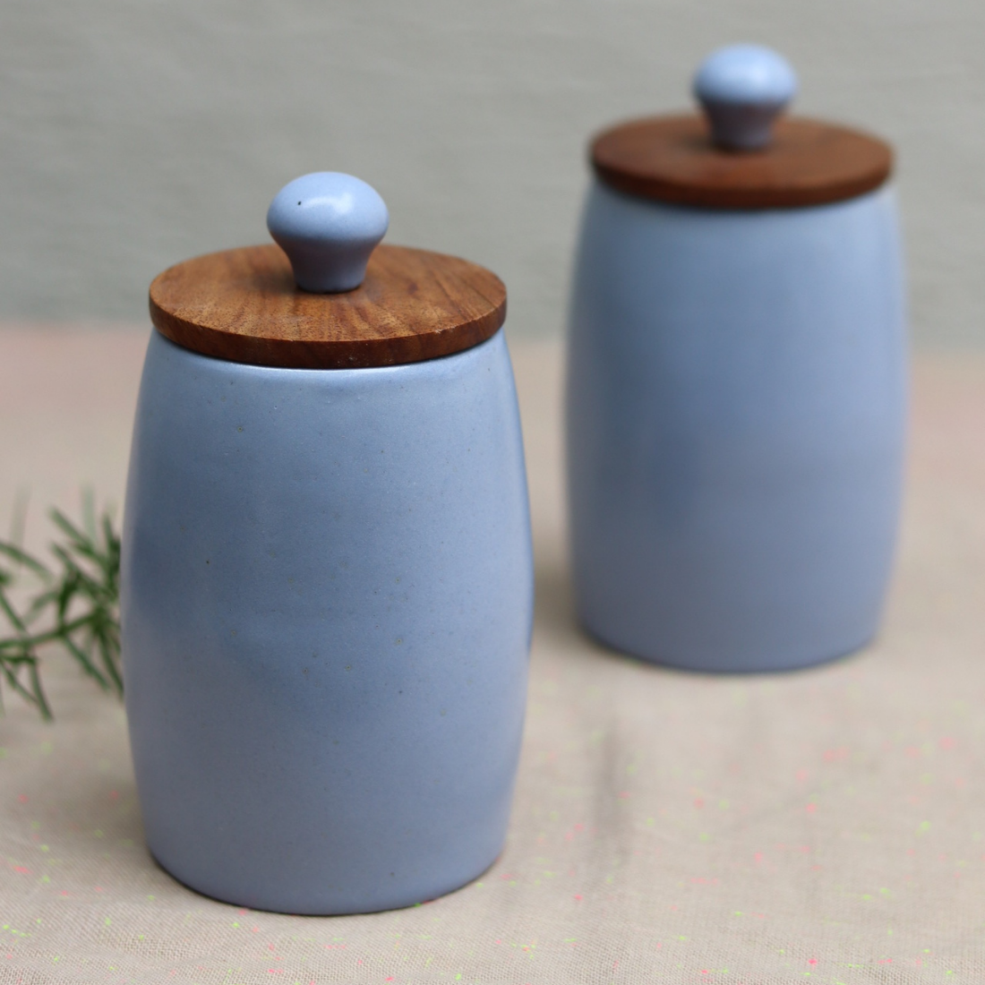 Handmade ceramic cylinder blue jars 