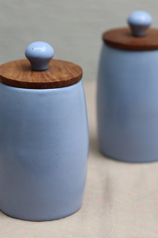 Handmade ceramic cylinder blue jars 