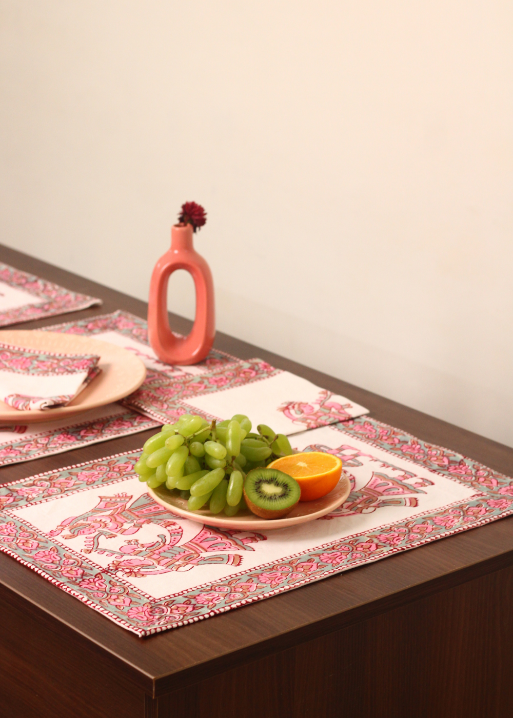 Block printed table mat & napkin