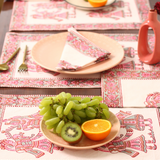 Pink Folk Lore Block Print Table Mat & Napkin