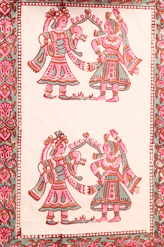 Block printed table mat & napkin pink color