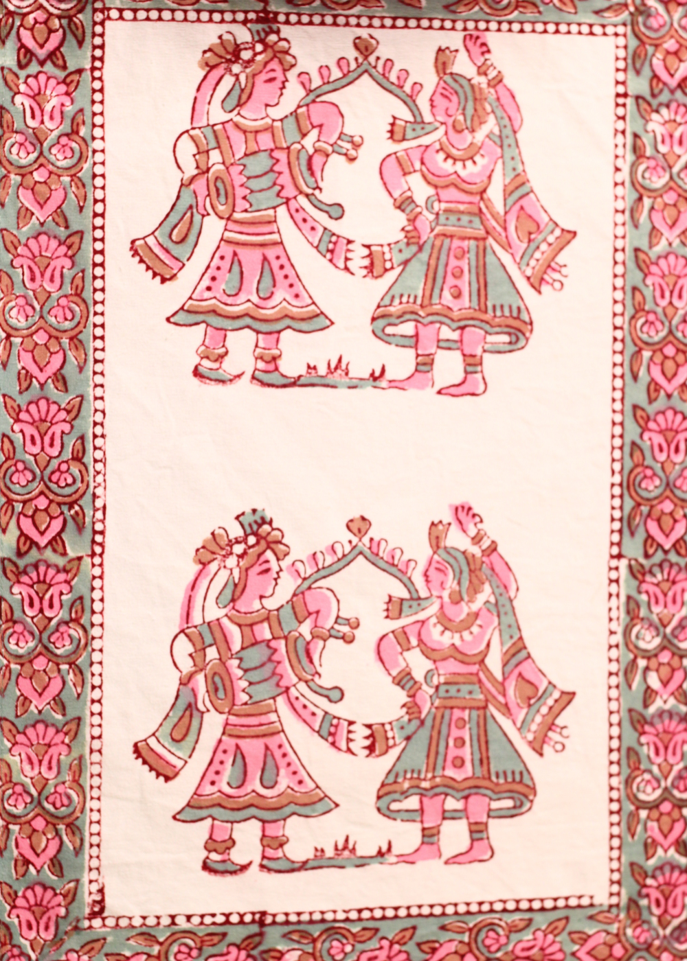 Block printed table mat & napkin pink color
