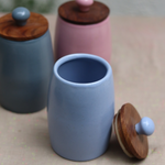 Neutral cylinder blue jars with wooden lid 