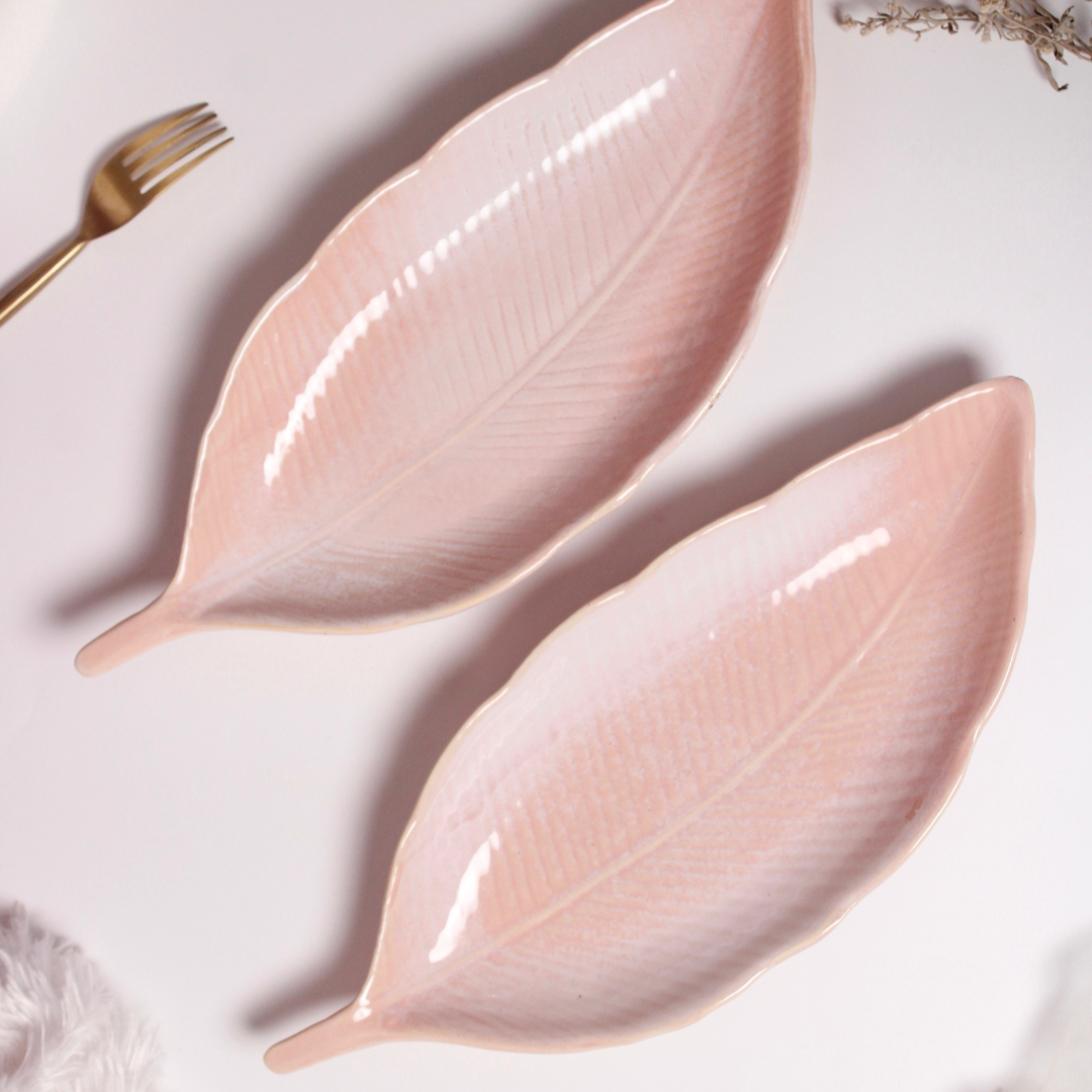 Handmade ceramic pink leaf platters