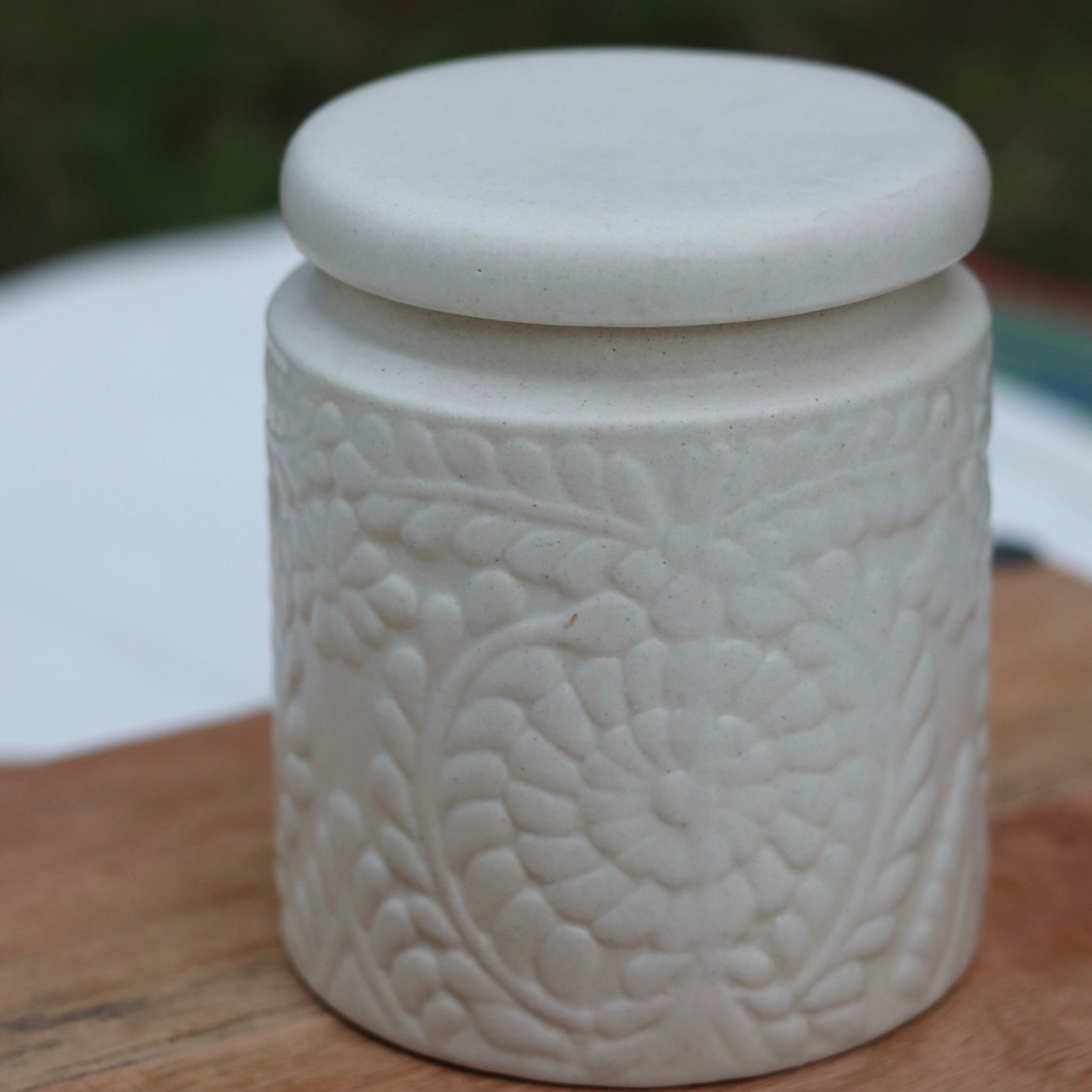 White Storage Jar With lid