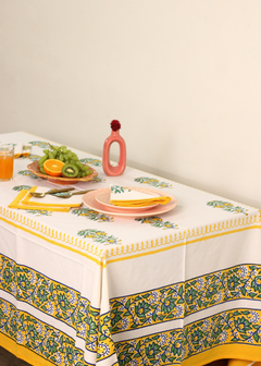 Yellow & Green Indie Block Print Table Cloth