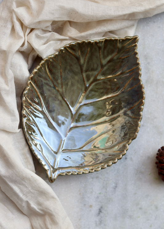 Olive Handmade Leaf Platter