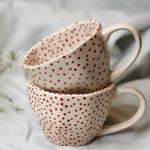 Handmade ceramic red polka mugs 