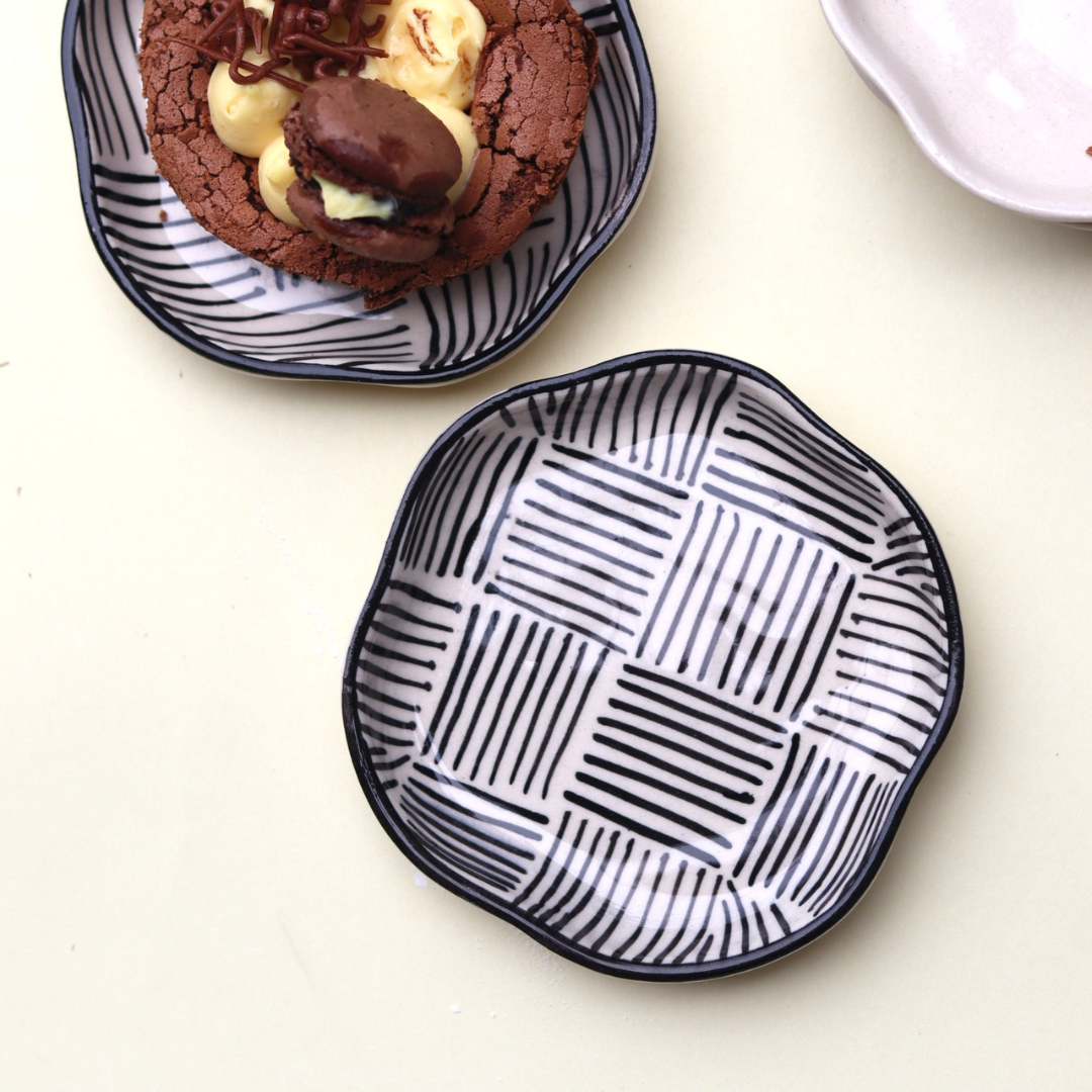 Handmade ceramic black & white dessert plates