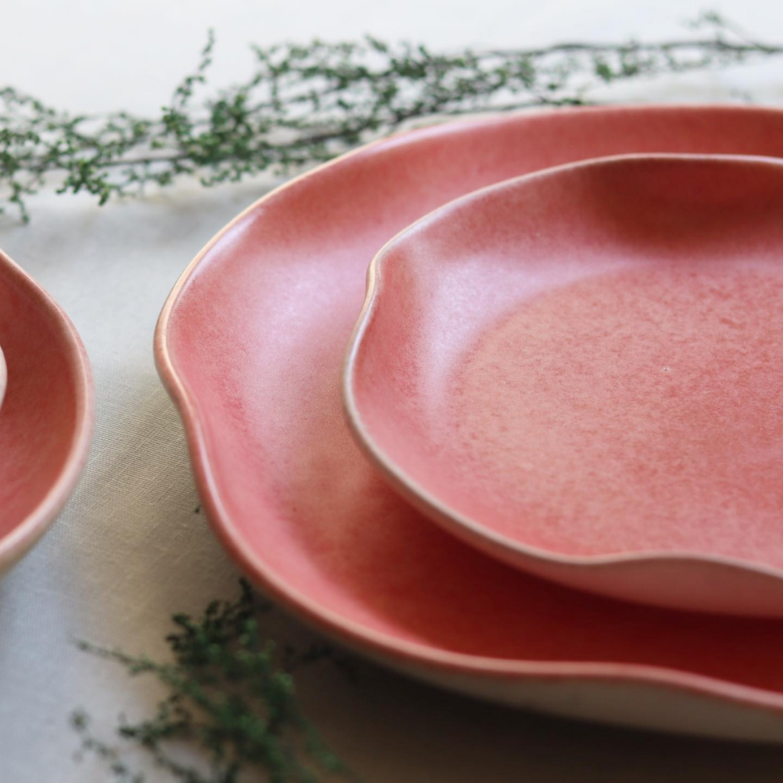 Ceramic snack plates pink peony 