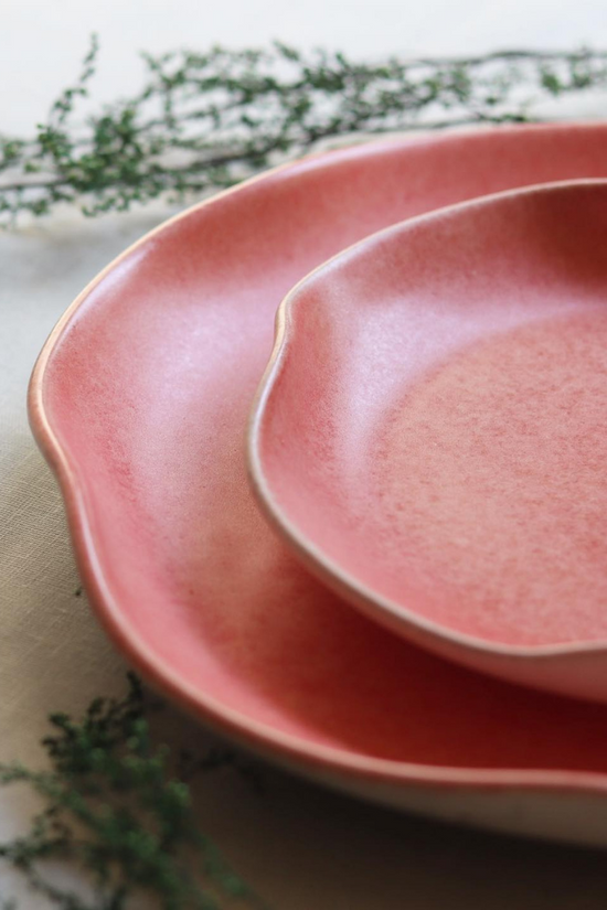 Ceramic snack plates pink peony 