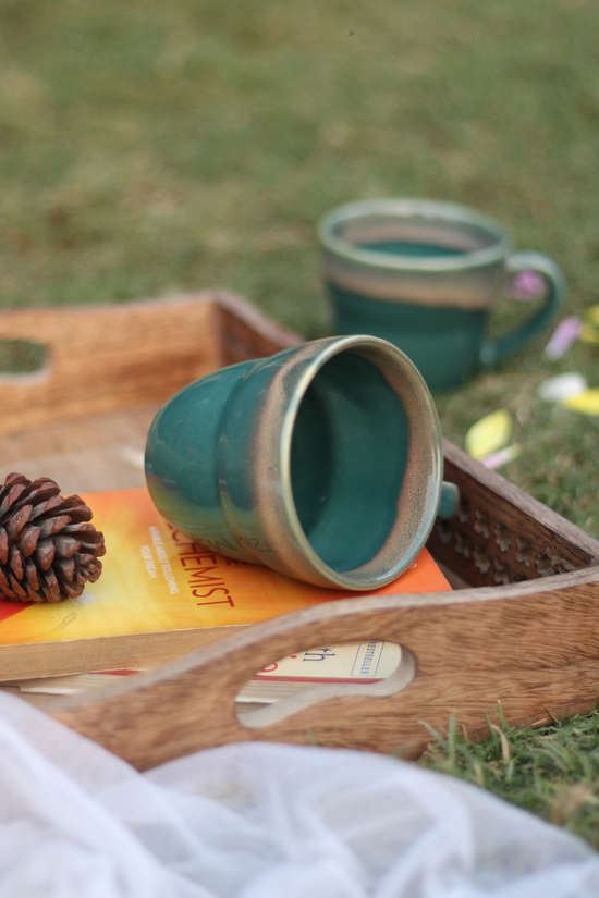 Teal Moulded Ceramic Mugs 