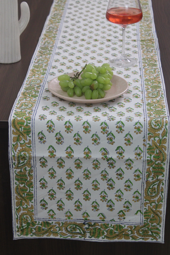 Cotton table runner block printed