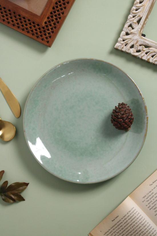 Glossy green dinner plate handmade ceramic 