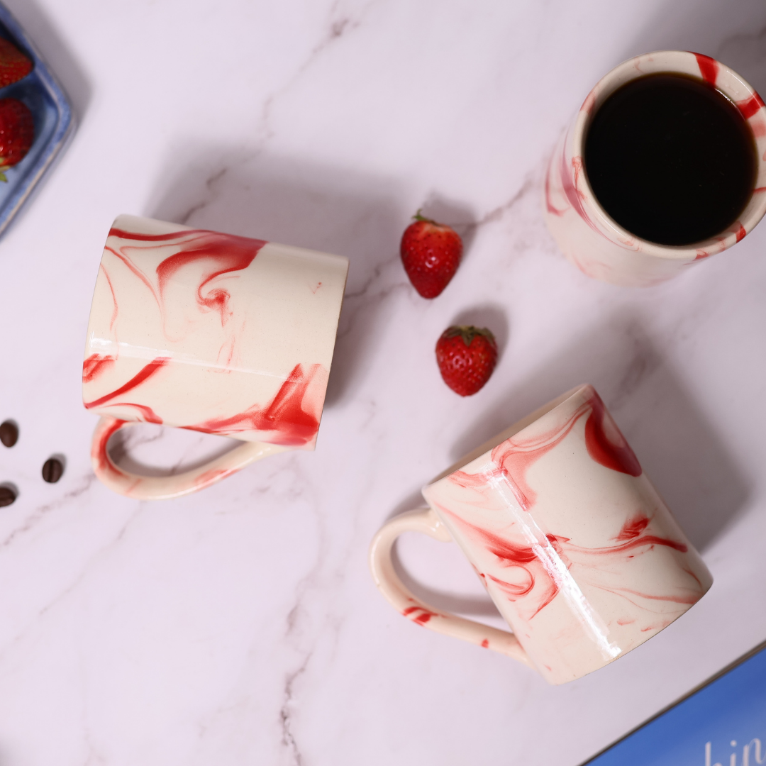 White & Red Marble Mug