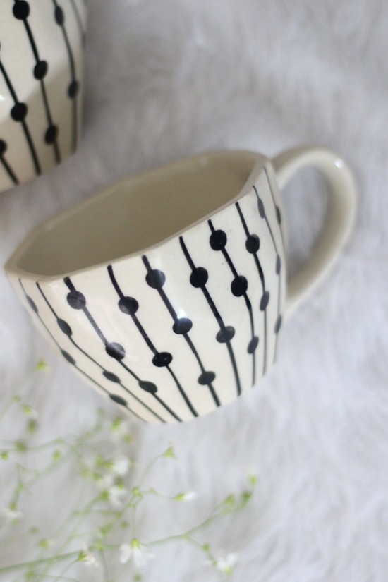 Top shot of black dotted lines mug