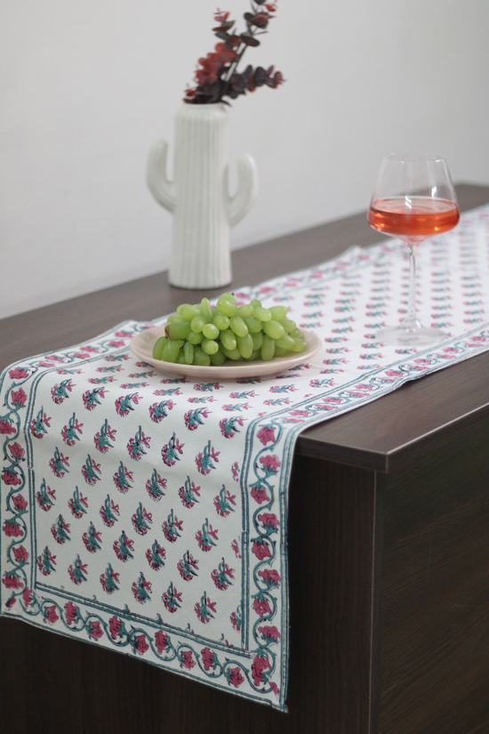 Pink motif block printed table runner 