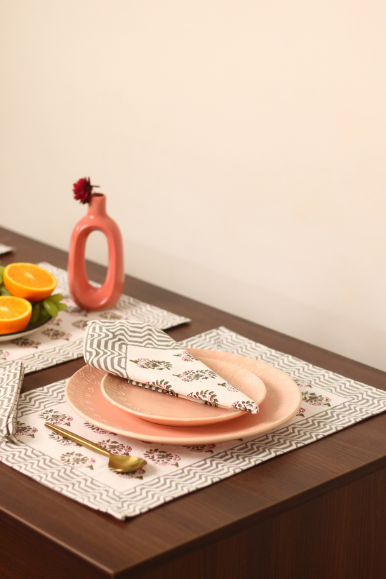 Block printed table mat & napkin on table 