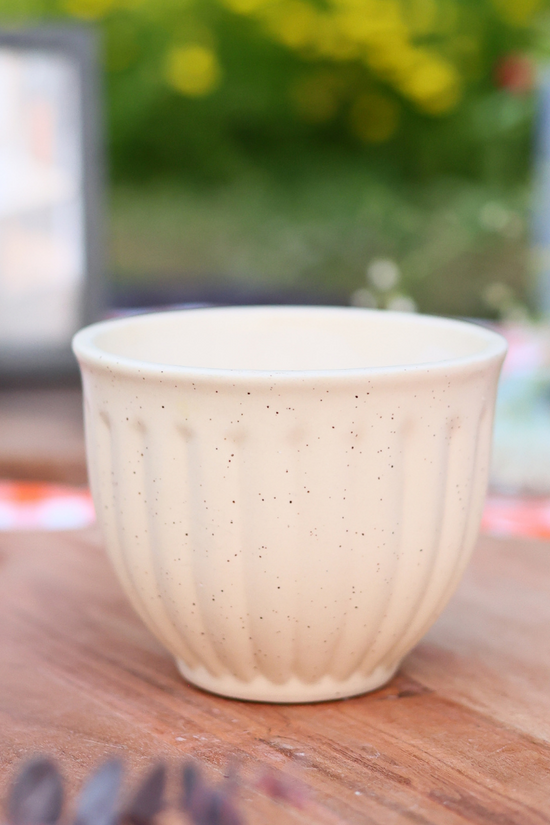 Cream planter on wooden surface