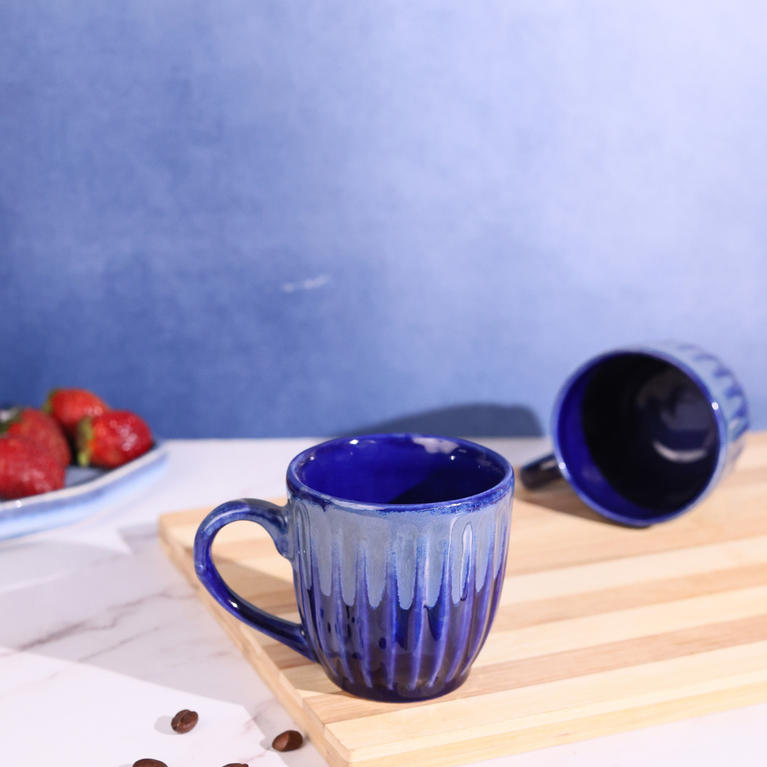 Ceramic Royal Blue Carved Chai Cups 