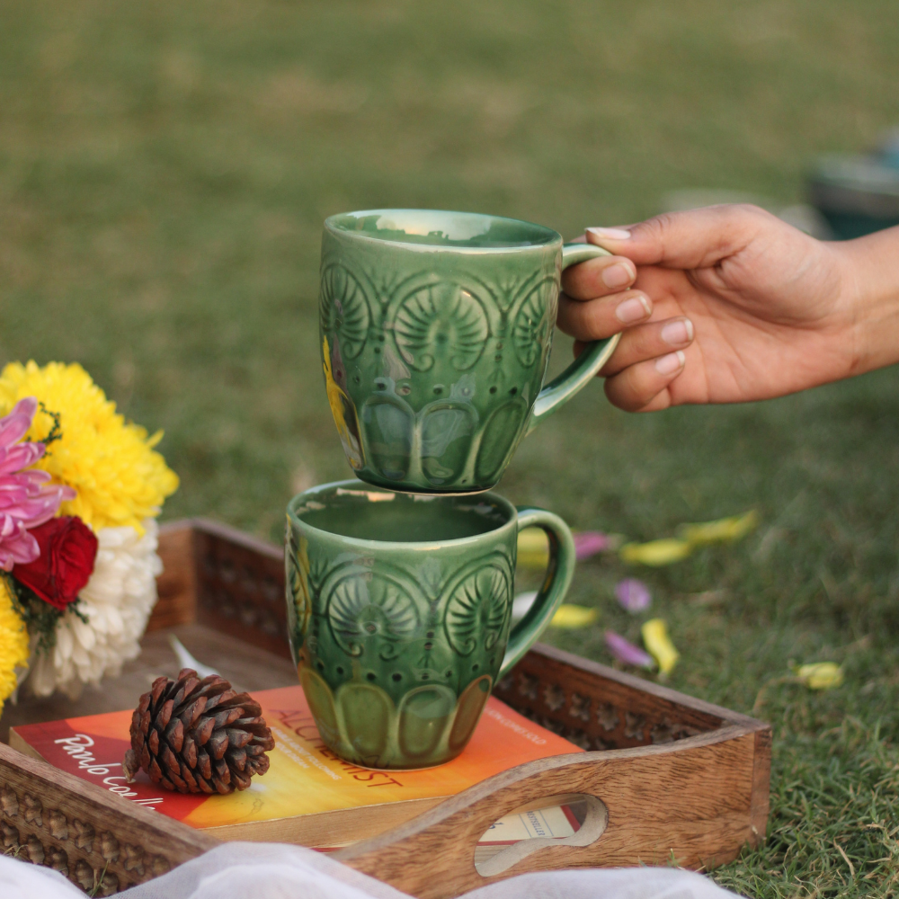 Handmade ceramic green coffee mug 