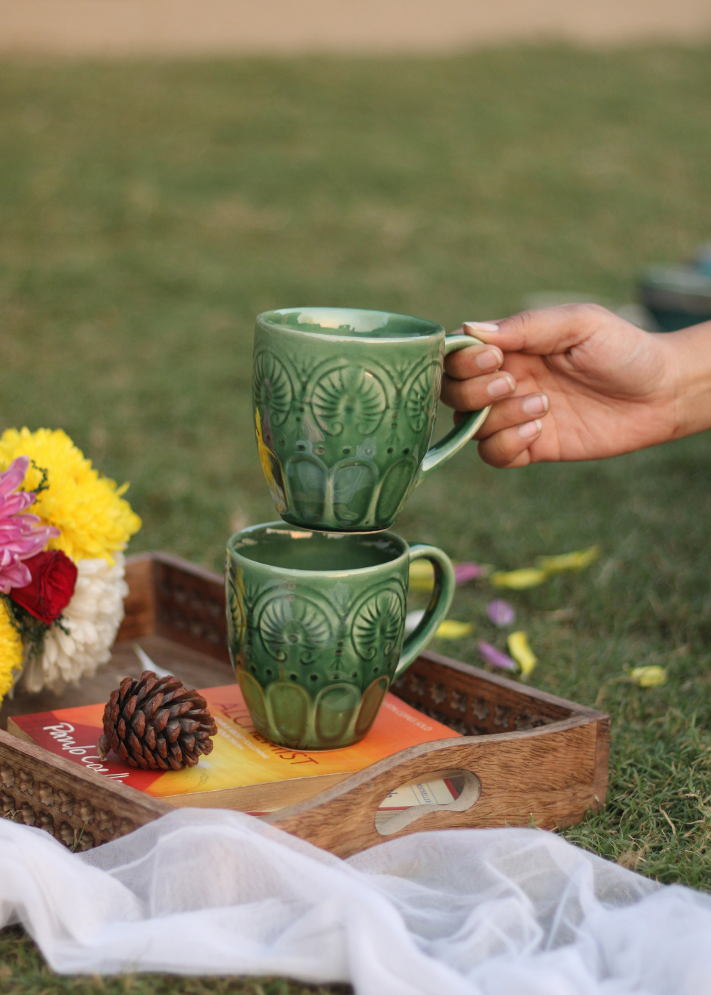 Handmade ceramic green coffee mug 