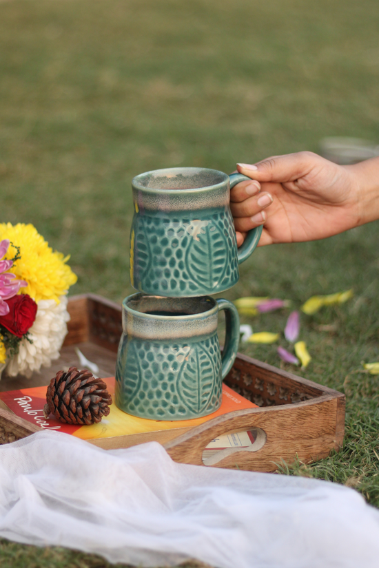Teal Green Leaf Coffee Mug