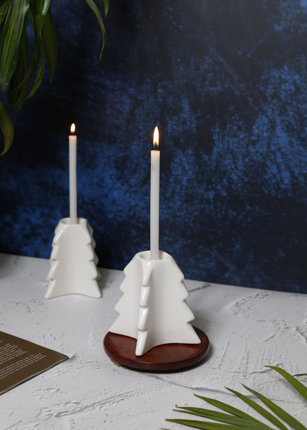 Christmas tree candle stand with candle