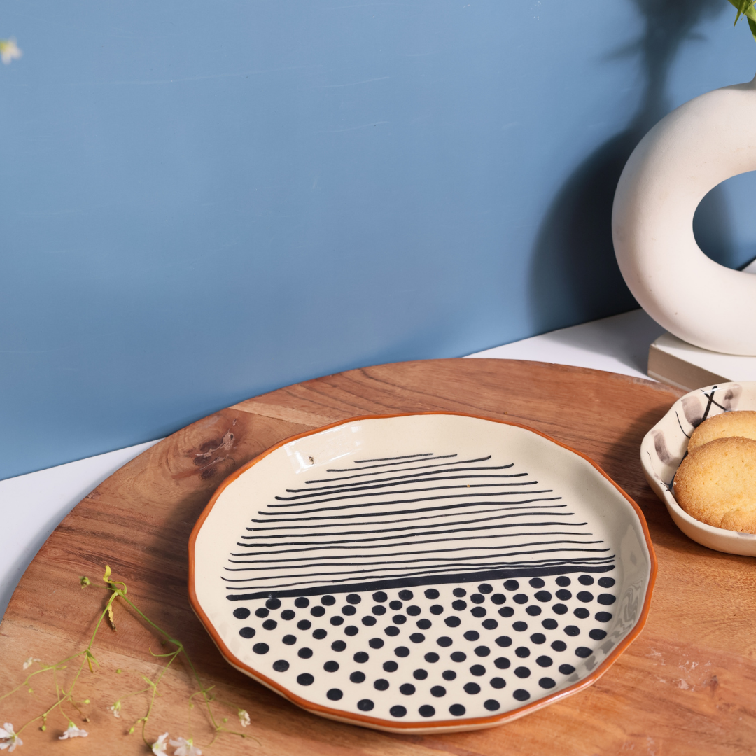 Dots and lines handmade ceramic plate 