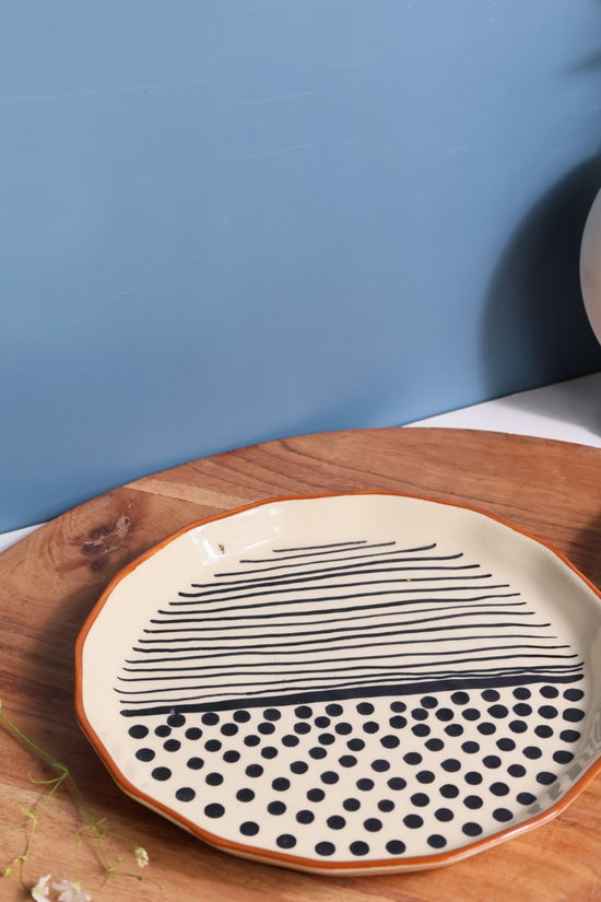 Dots and lines handmade ceramic plate 