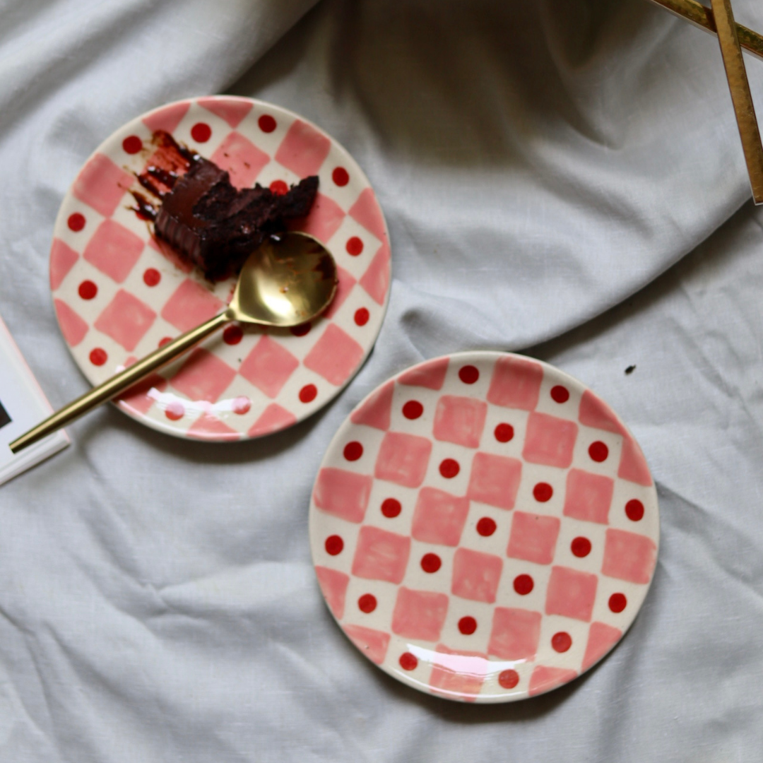 Two handmade ceramic dessert plates