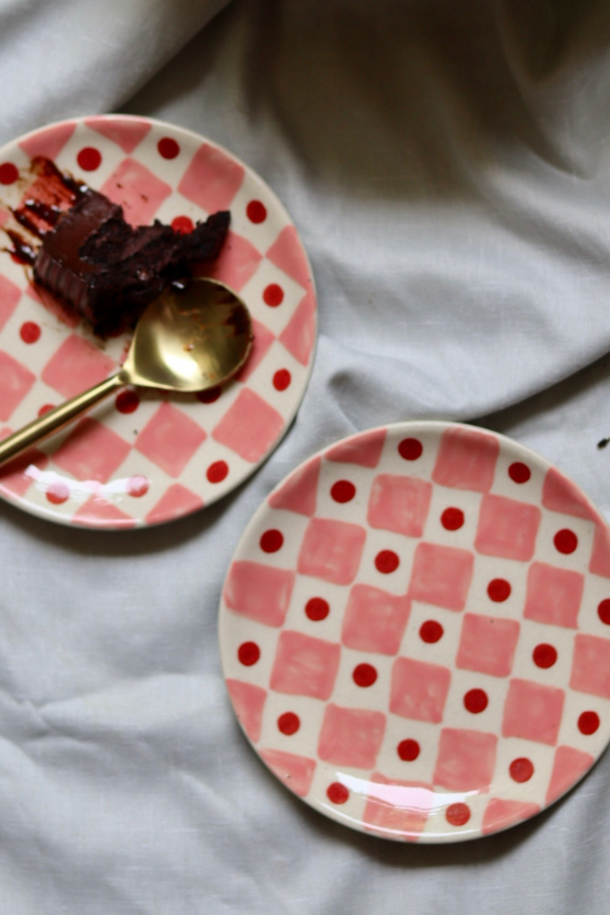 Two handmade ceramic dessert plates