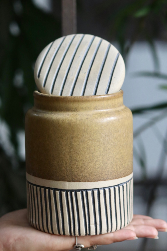 Brown Carved Storage Jar