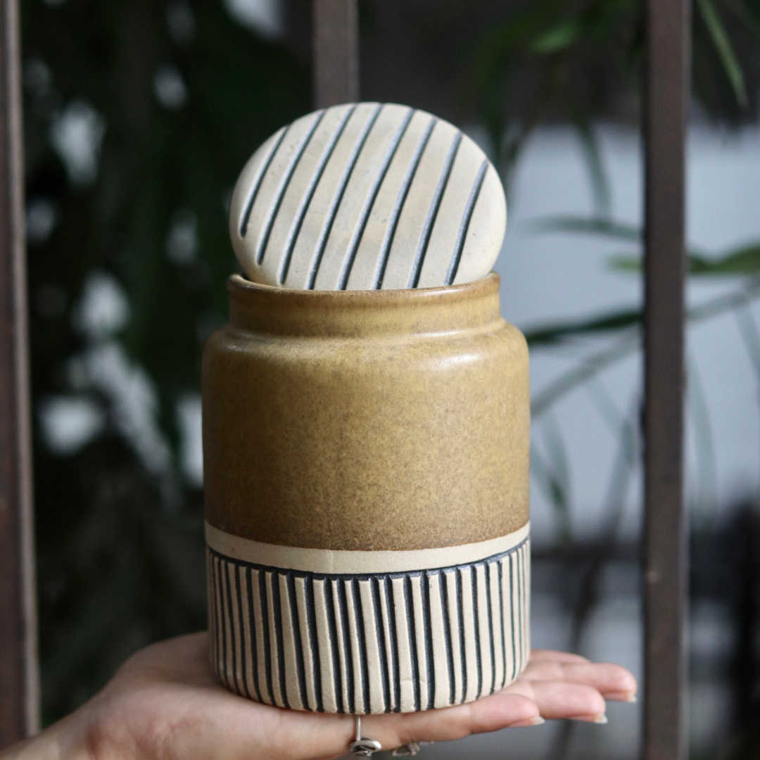 Brown Carved Storage Jar