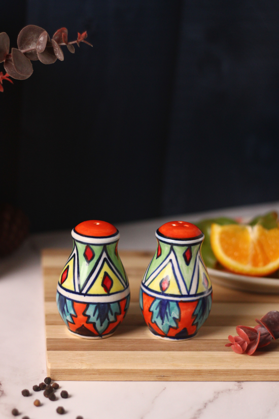 Orange tribal salt & pepper shakers