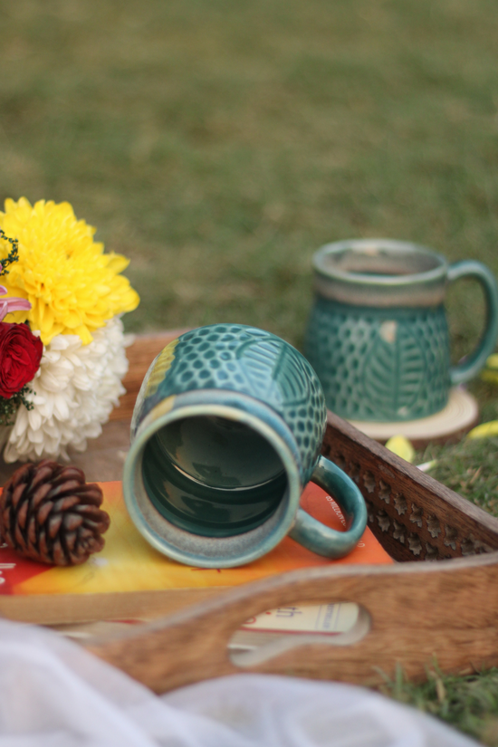 Teal Green Leaf Coffee Mug