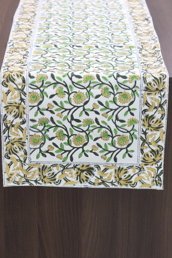 Block print table runner on table