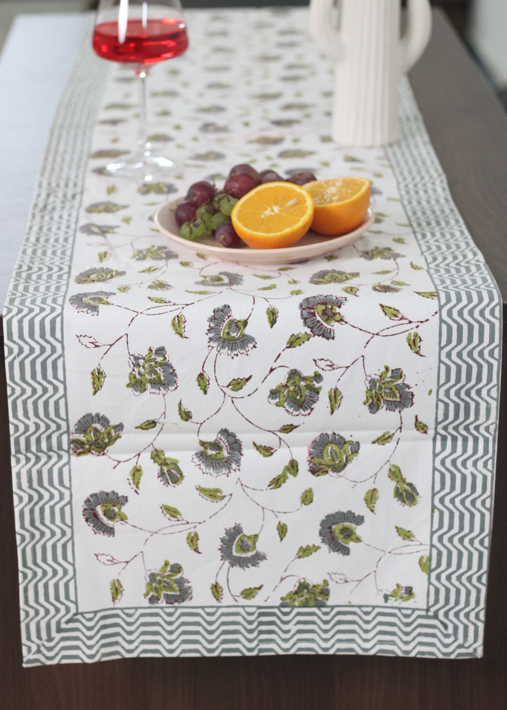 Blue & Green Paisleys Block Print Table Runner