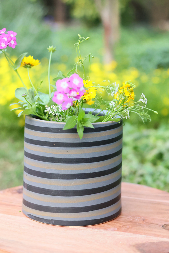 Grey spiral handmade ceramic planter 