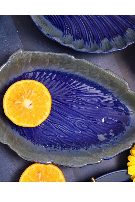 Handmade Ceramic Royal Blue Betel Leaf Platter 