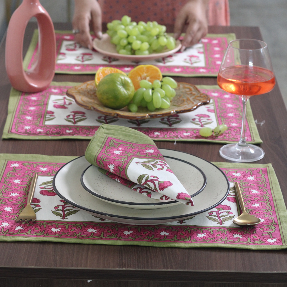 Pink Motif Table Mat & Napkin on Table 