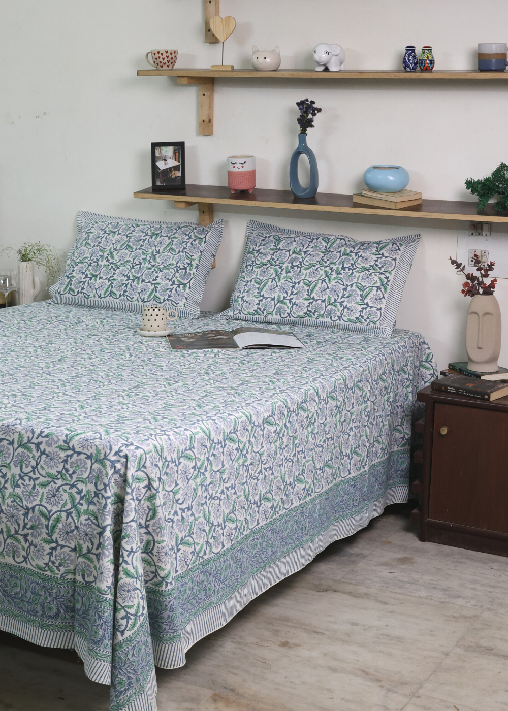 Green paisley block printed bedsheet 