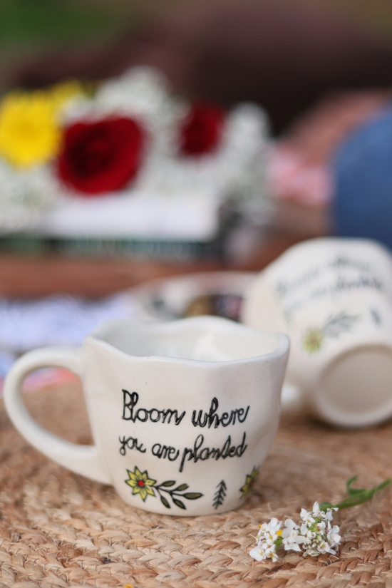 White coffee mug closeup shot