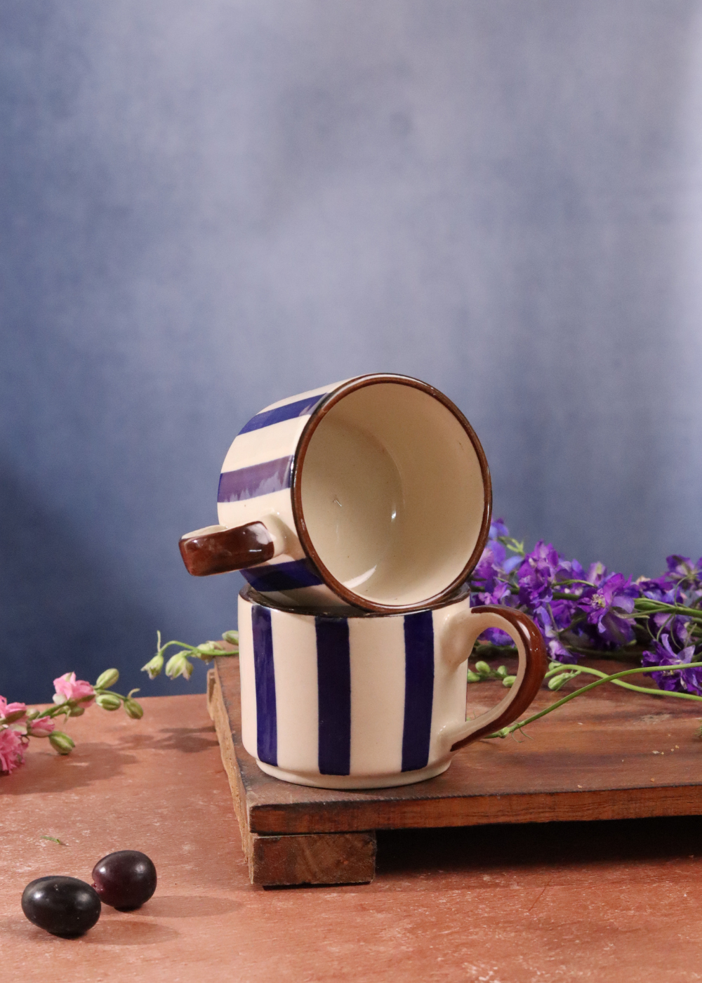 Blue striped chai cup on other 