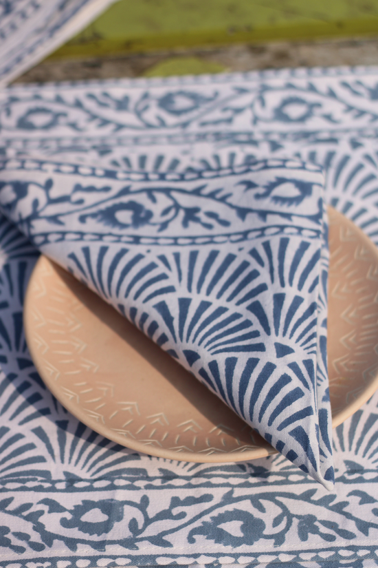 Blue chevrons table mat & napkin on table