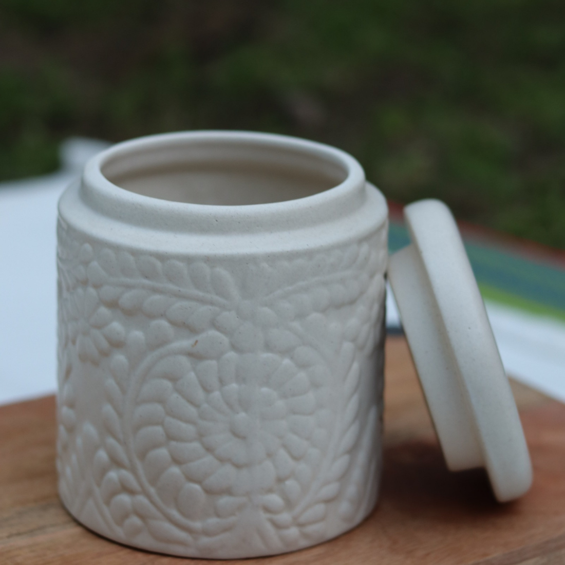 Handmade ceramic white storage jar with lid