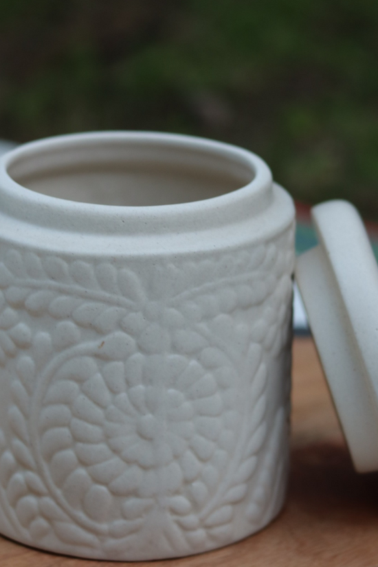 Handmade ceramic white storage jar with lid