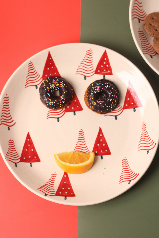 Red Christmas Tree Dinner Plate With Donuts 
