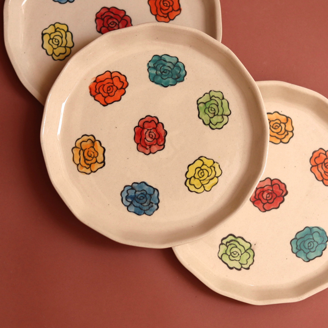 Handmade ceramic roses plates