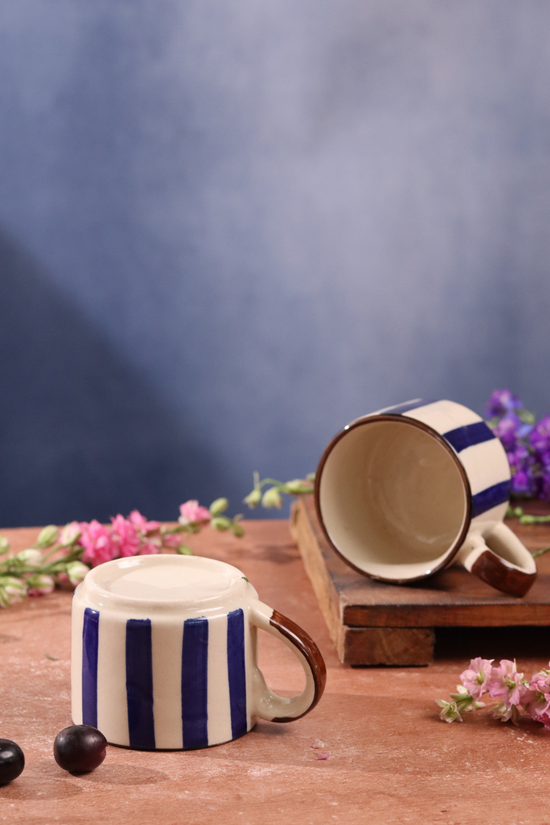 Blue striped chai cups